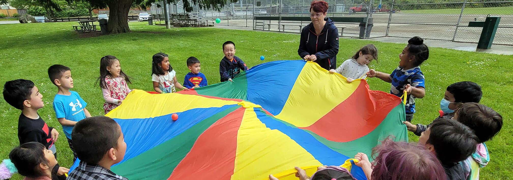 Preschool field day - Parachute - King of Kings Preschool - Renton, WA