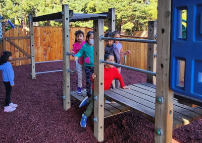 Kids playing on playground equipment.